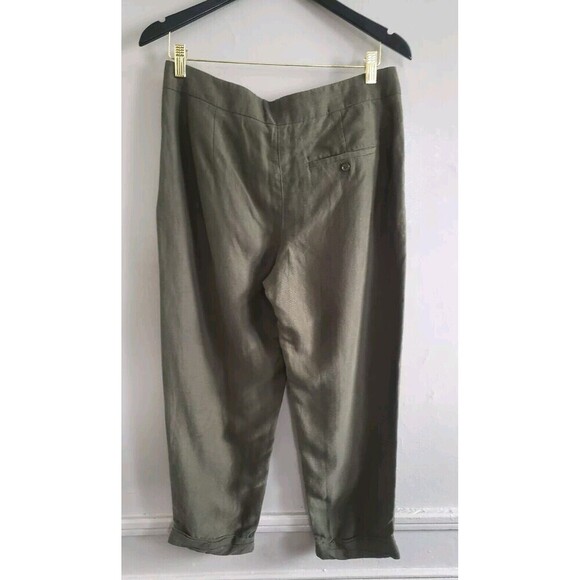 Aritzia Wilfred Linen Pants Women’s 6 Green High Waist Crop Legs Rolled Cuff - Picture 4 of 9